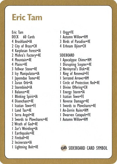 1996 Eric Tam Decklist Card
