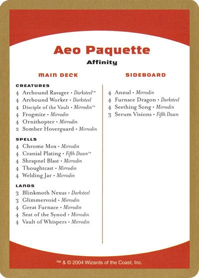 2004 Aeo Paquette Decklist Card