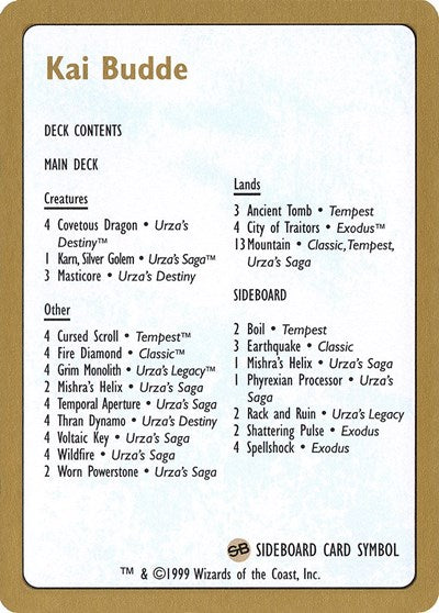 1999 Kai Budde Decklist Card