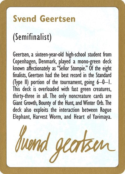 1997 Svend Geertsen Biography Card