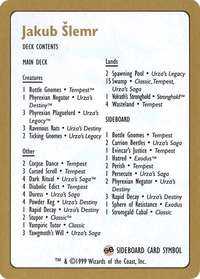 1999 Jakub Slemr Decklist Card