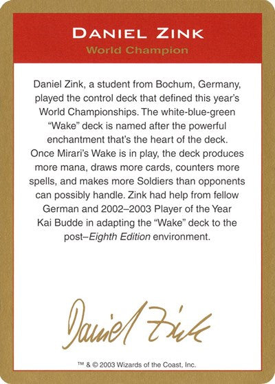 2003 Daniel Zink Biography Card