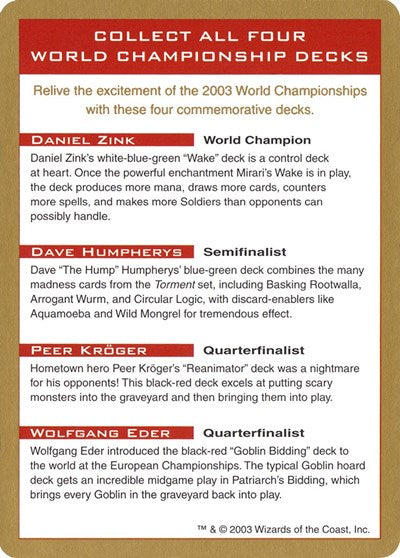 2003 World Championship Advertisement Card