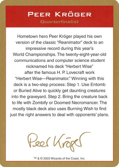 2003 Peer Kroger Biography Card