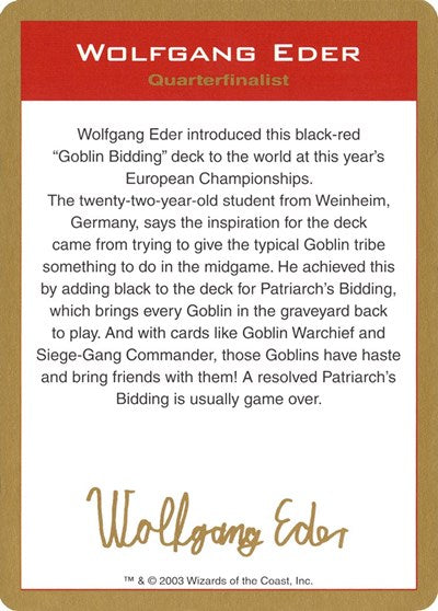 2003 Wolfgang Eder Biography Card