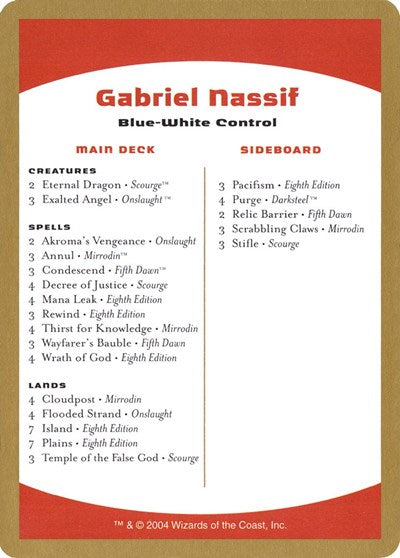 2004 Gabriel Nassif Decklist Card